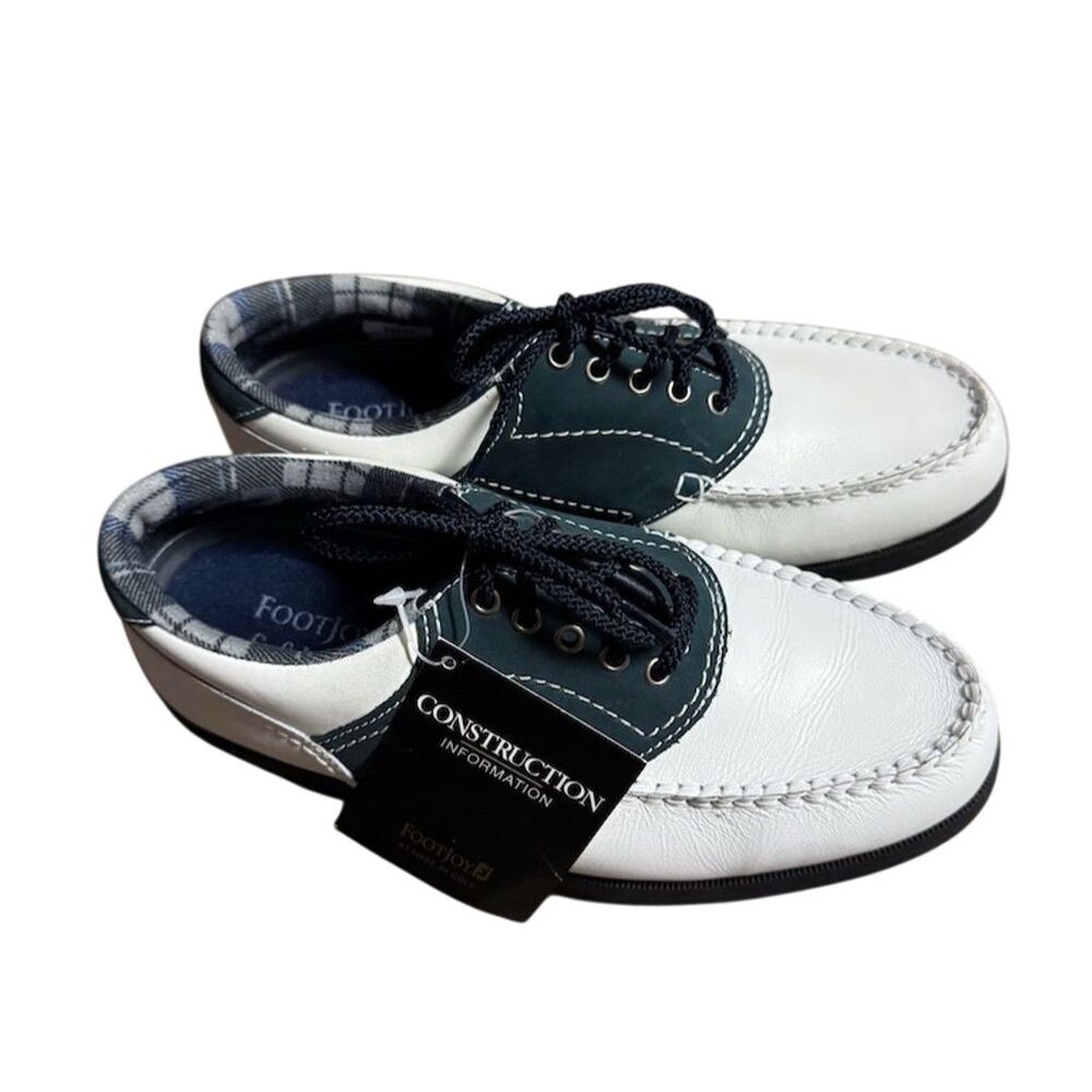 FootJoy SoftJoys Women's Golf Shoes White/Blue Plaid Studded Sole 6.5